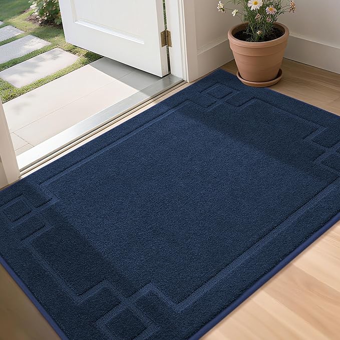 BEQHAUSE Door Mat 36" x 60", Non-Slip Door Mats Indoor Entryway Rugs Washable Low-Profile Absorbent and Stain Resist Floor Mats, Dog Door Mat for Front Back Door, Mud Wet Shoes & Paws, Navy Blue