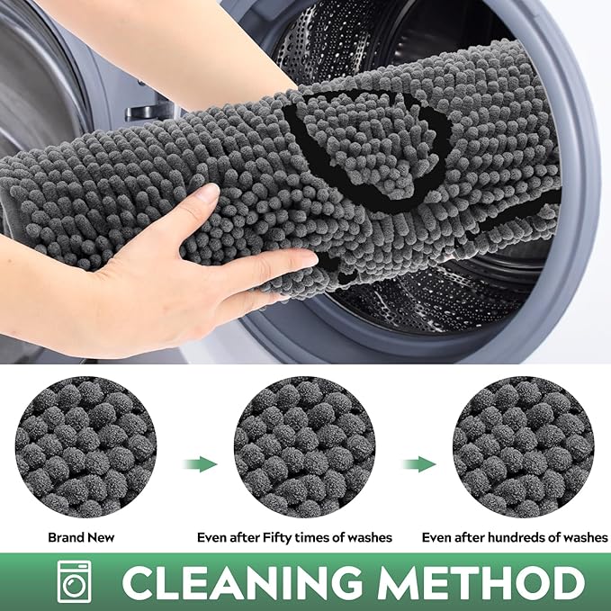Dog Door Mat for Muddy Paws, Pet Rug Chenille Absorbent Outdoor Doormat 30"x 20", Non Slip Heavy Indoor Doormat Soft Front Inside Doormats for Entryway, Mud Paws, Patio,Dog Paw Black Grey