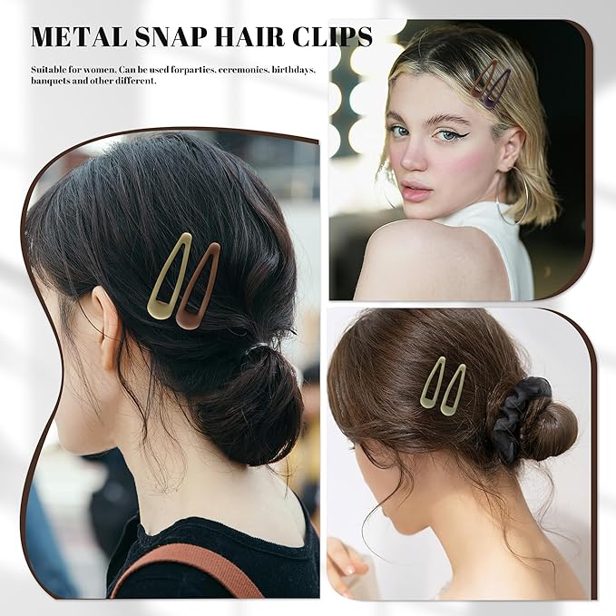 Small Hair Barrettes For Women No Slip Metal Snap Clips For Thin And Fine Hair,Matte Brown Yellow,20 PCS,1.97 x 0.5 Inch.