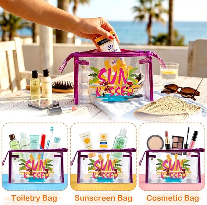 COSHAYSOO Sunscreen Bag Clear Makeup Toiletry Pouch Beach Vacation Essentials for Women Teen Girls Trip Gifts Summer Pool Travel Must Have Accessories Waterproof Stuff