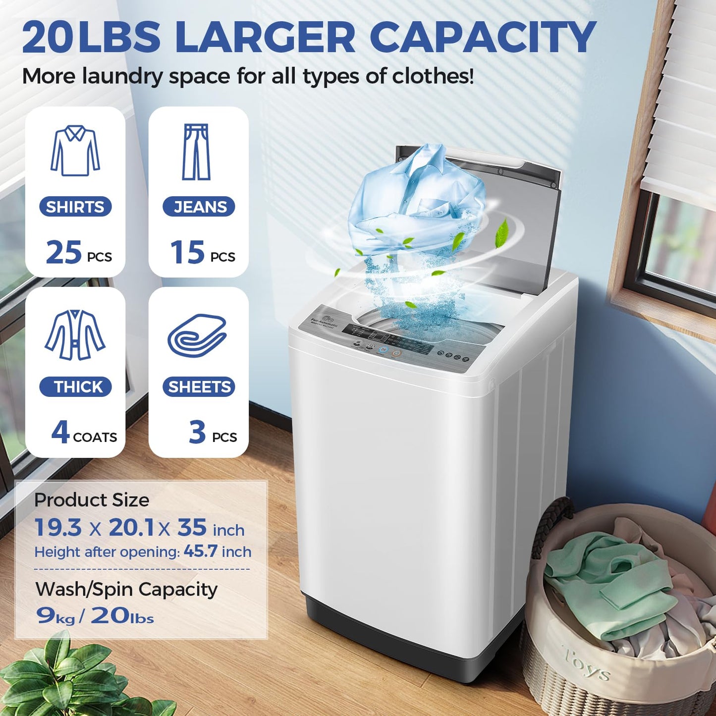 Nictemaw Portable Washing Machine 20Lbs Capacity 2.8 Cu.ft Portable Washer and Dryer Combo with 10 Programs and 8 Water Level Selections Compact Washer Machine for Apartments, Home, Dorms, Rv
