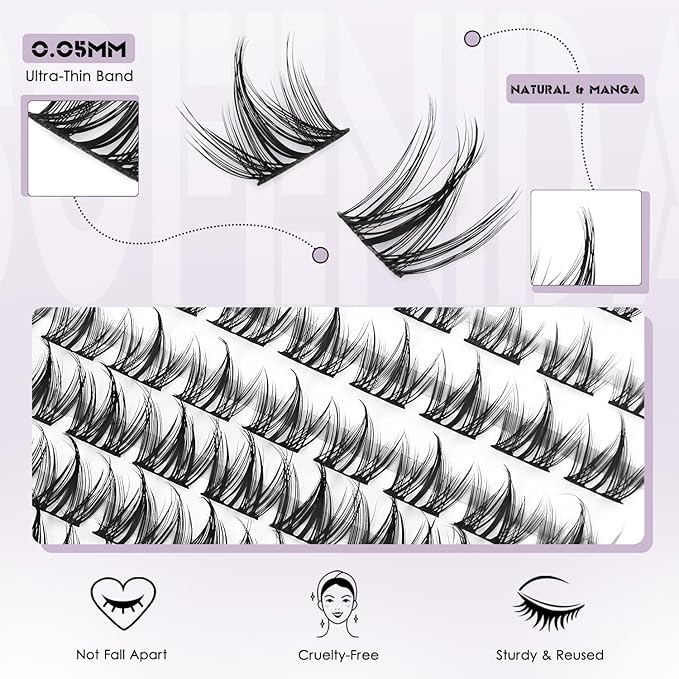SOFENIDA Natural Lash Clusters Manga Lash Clusters 8-16mm Cluster Eyelash Extensions Eyelash Extension Individual Lash Wispy Eyelashes Clusters