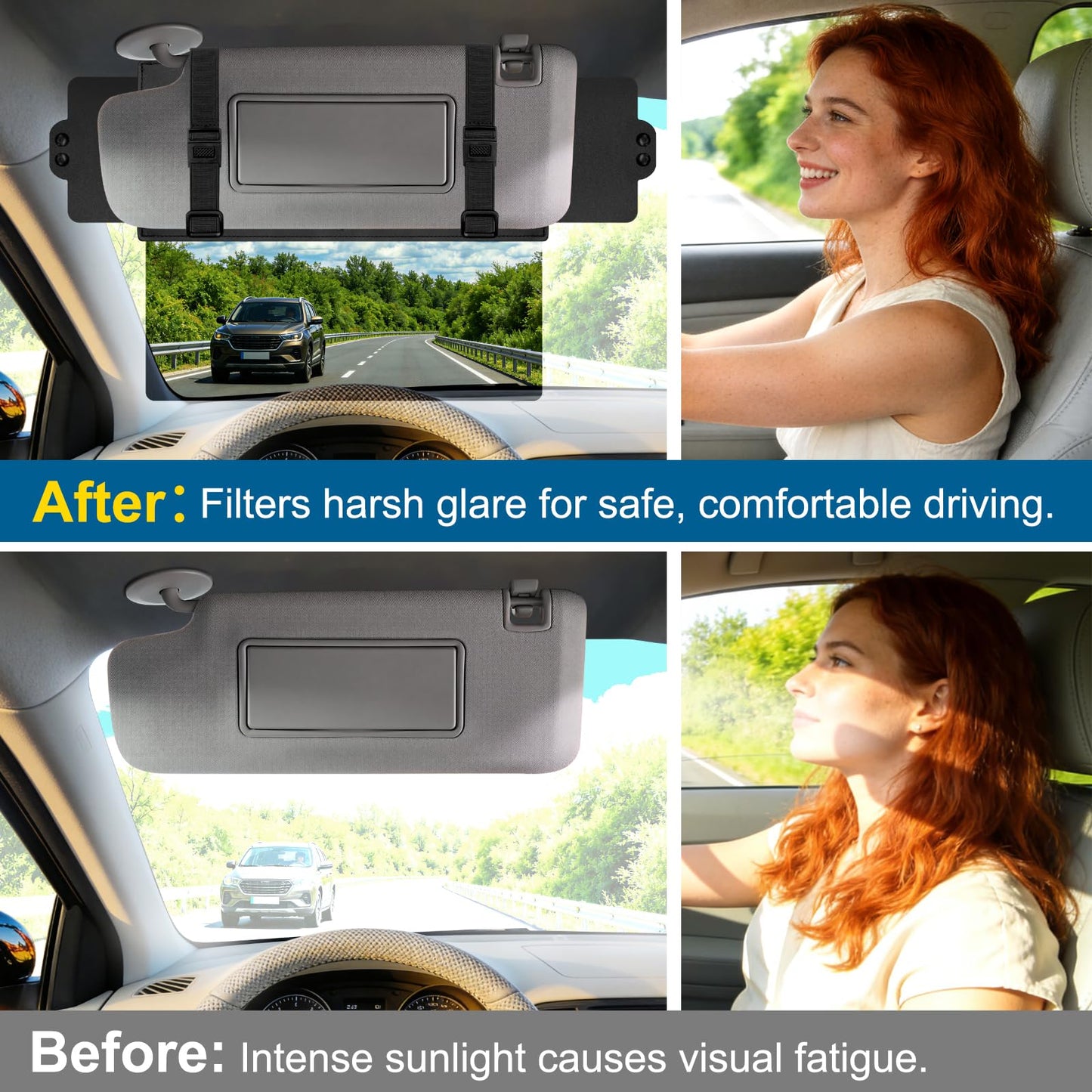 Veharvim Sun Visor Extender for Car (Polarized, UV400, PC Lens, 2 Side Sunshade), Car Visor Extender Sun Blocker, Visor Extender Attachment, Anti-Glare for Safe Driving