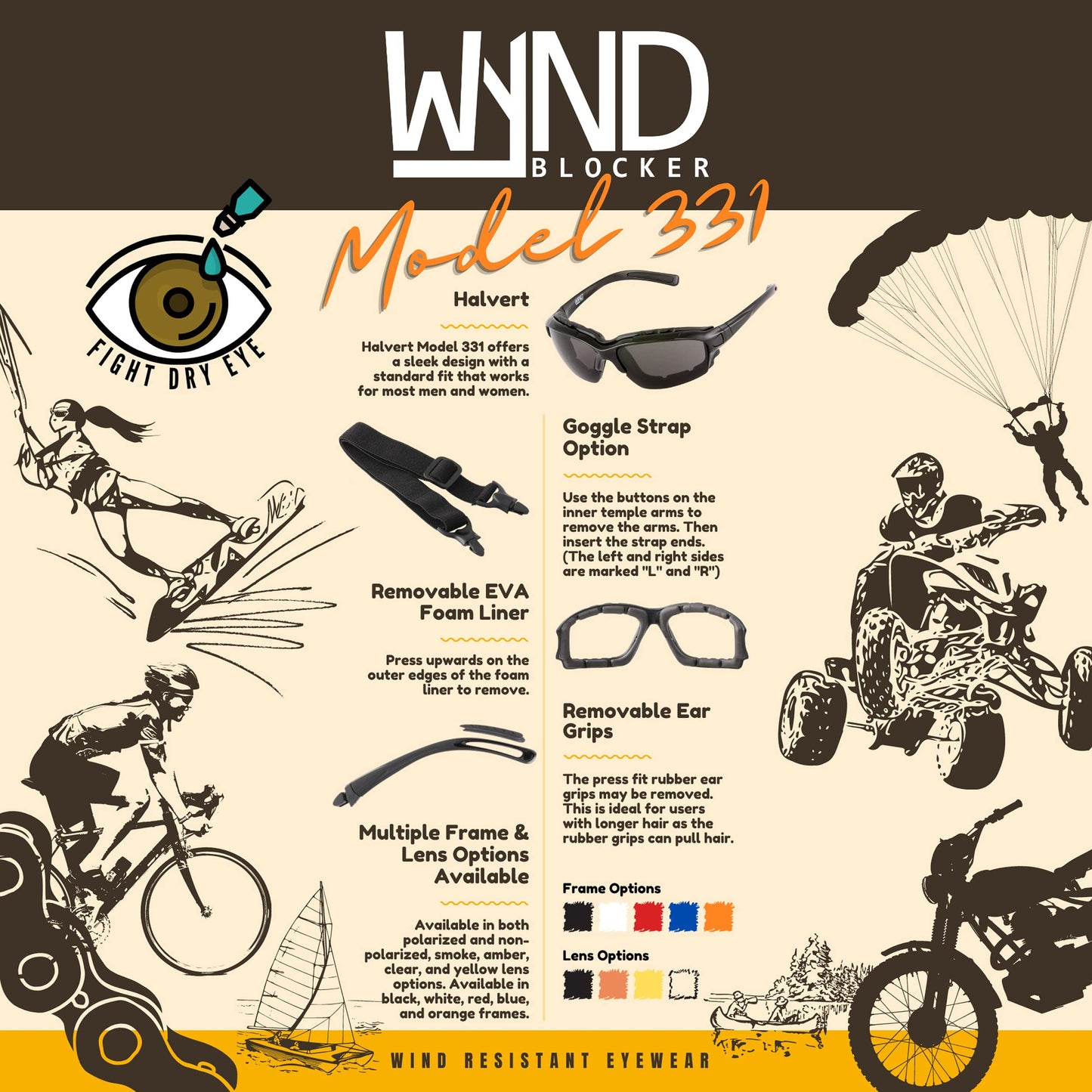 WYND Blocker Motorcycle Riding Glasses Extreme Sports Wrap Sunglasses, White, Smoke