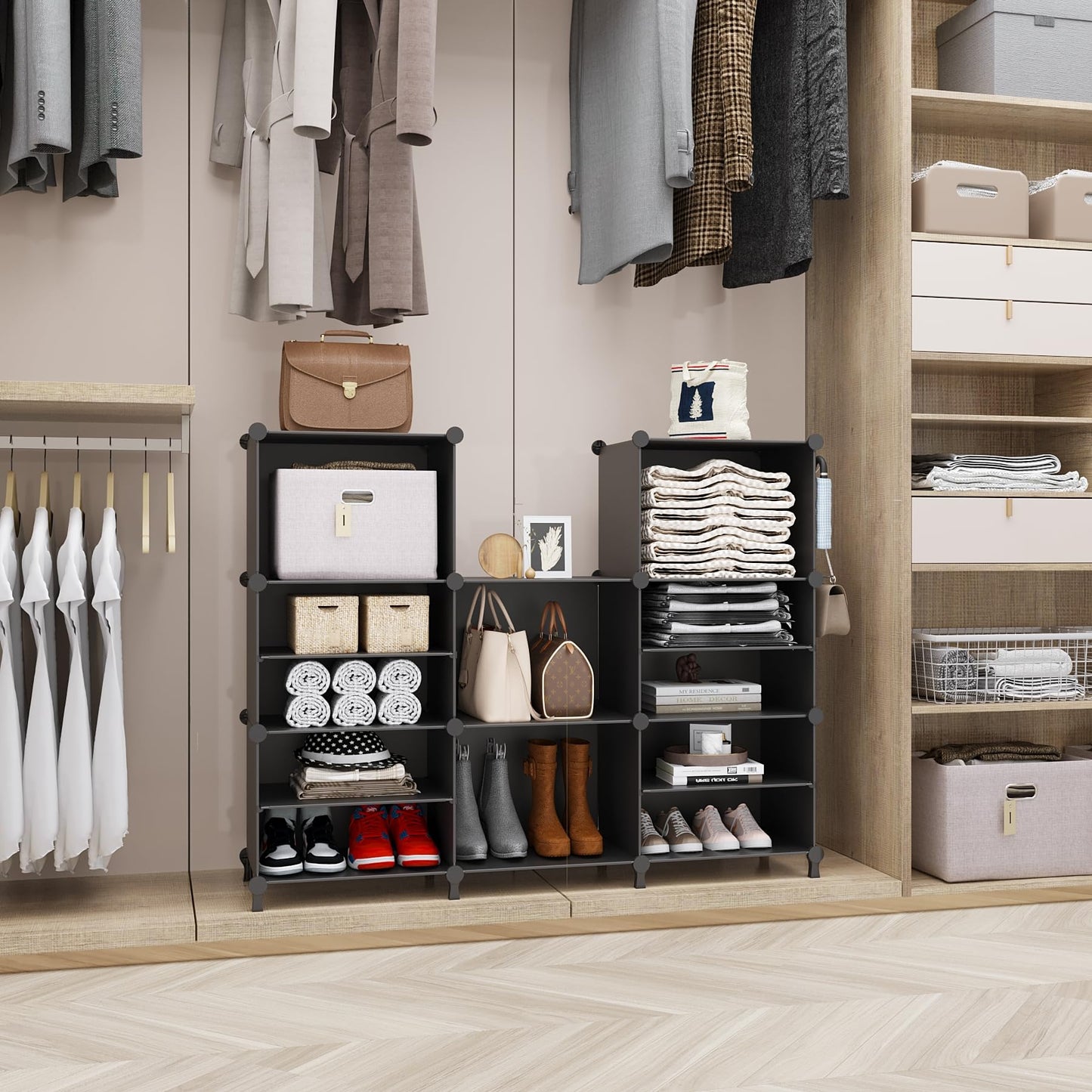 AWTATOS Closet Organizer, 8 Cube Closet Organizers and Storage, Closet Storage Shelves, Clothes Storage Organizers for Closet Bedroom Living Room Office Black