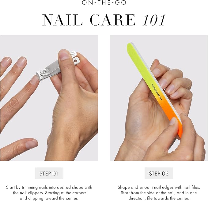 Tweezerman Stainless Steel Nail Clipper Combo Set with Three Neon Nail Files