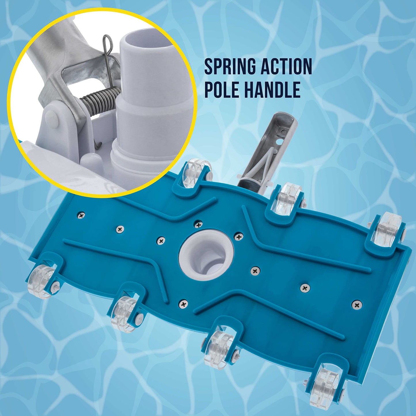U.S. Pool Supply 14" Manual Pool Vacuum Head for Inground Pools, Flexible, Weighted - 6 Weights, Swivel Hose Connection 1.25" or 1.5", Aluminum Pole Handle - Accessory Attachment, Clean Remove Debris