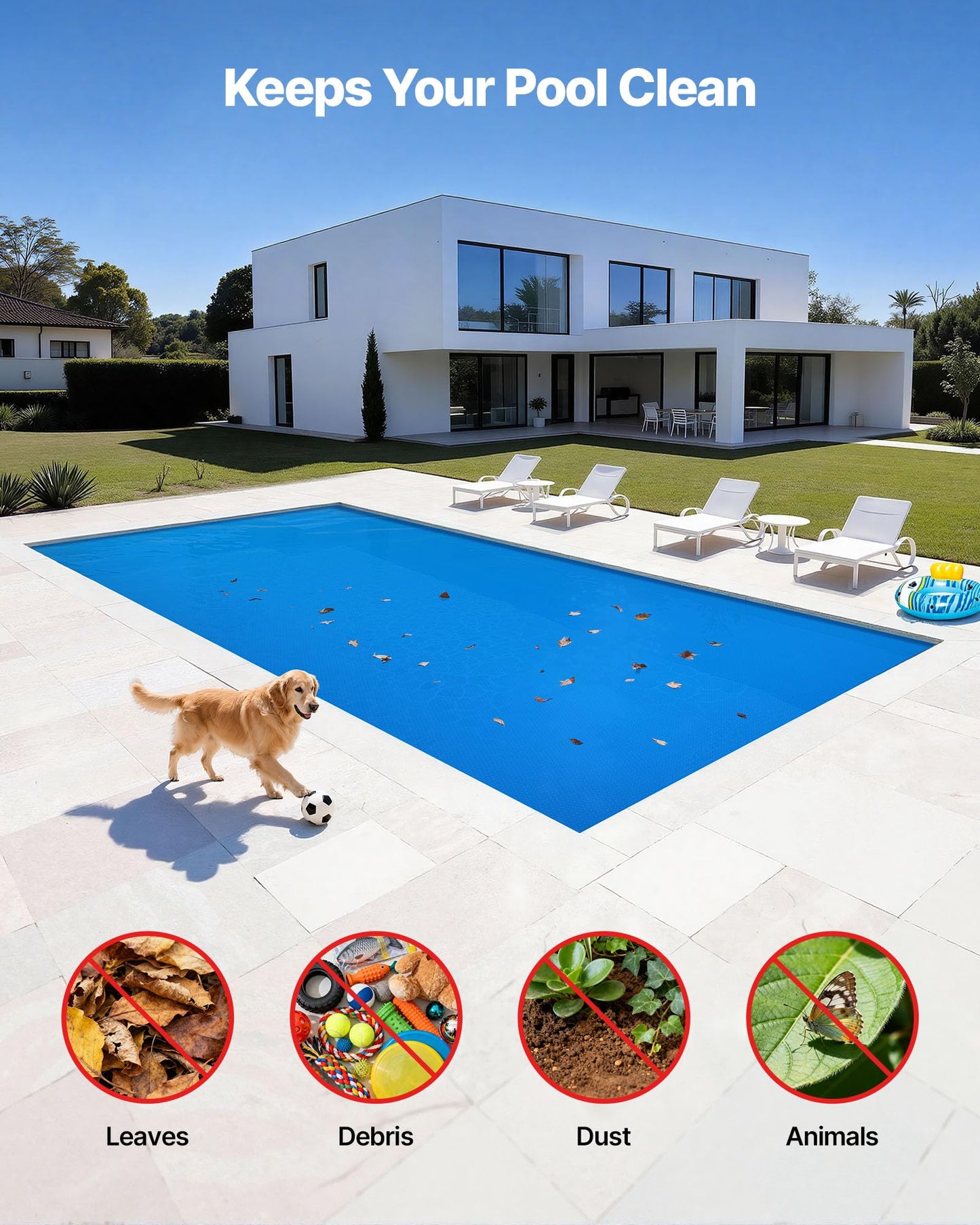 VEVOR Solar Pool Cover, 36 x 18 ft Rectangle Pool Bubble Cover, 8 Mil Pools Solar Blanket with Bubble & PE Material, Daytime Heat Absorption, Nighttime Heat Retention, Heat Retaining Solars Covers