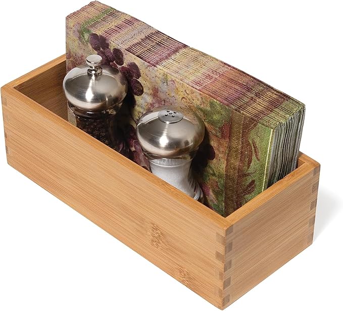 Lipper International Bamboo Wood Utensil Holder Storage Box for Cooking Tools, Makeup, or Office Supplies, 4" x 9 1/4" x 3"