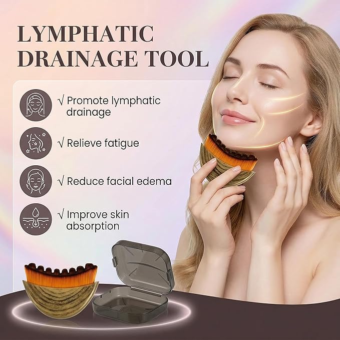 Lymphatic Contour Face Brush - Soft Bristles Manual Lymphatic Drainage Massager Makeup Brushes, Ergonomic Facial Cleansing Brush for Sculpting Reduces Puffiness Restores Definition