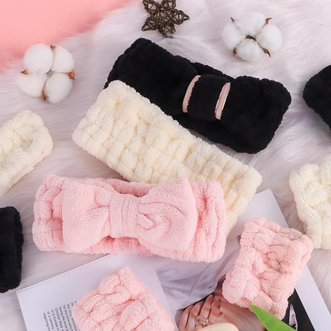9 Pcs Spa Headband for Washing Face,Skincare Headband and Wristband Set,Women Teen Girls Facial Hairbands for Washing Face, Makeup, Sports, Yoga (pink+apricot+black)