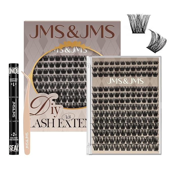 JMS&JMS Lash Clusters Kit Lash Extension Kit with Lash Bond and Seal Eyelash Applictor Lash Extension Kit for Beginner (MISS BELLA-8-18mix)