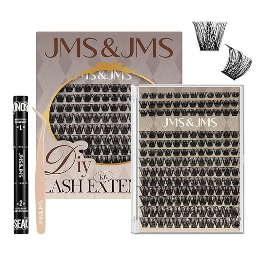 JMS&JMS Lash Clusters Kit Lash Extension Kit with Lash Bond and Seal Eyelash Applictor Lash Extension Kit for Beginner (MISS BELLA-8-18mix)