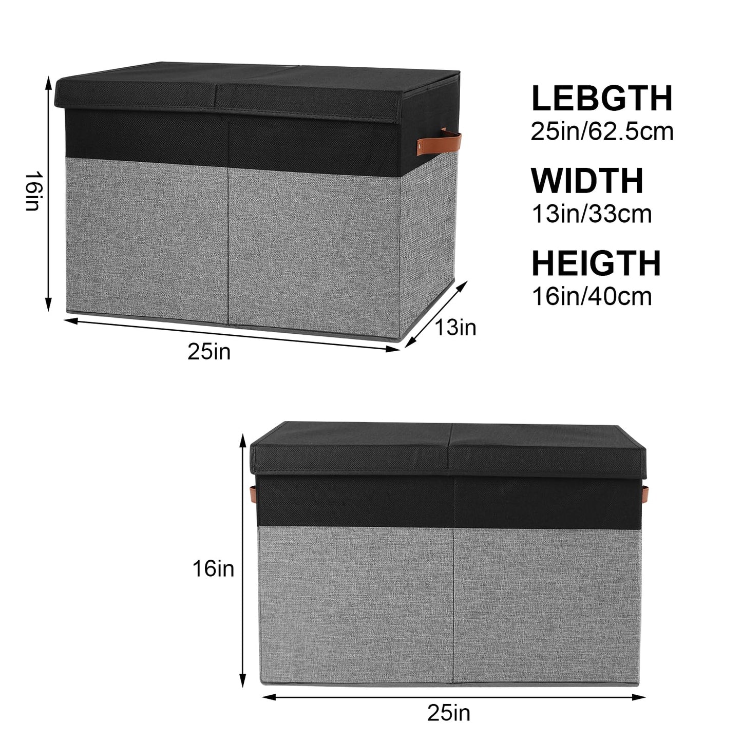 Gowee Large Toy Storage Box with Lid, Sturdy Toys Storage Chest Bin Organizer Basket with Dividers for Kids, Boys, Girls, Nursery, Closet, Bedroom, Playroom 25"x13" x16" (Black and Grey)