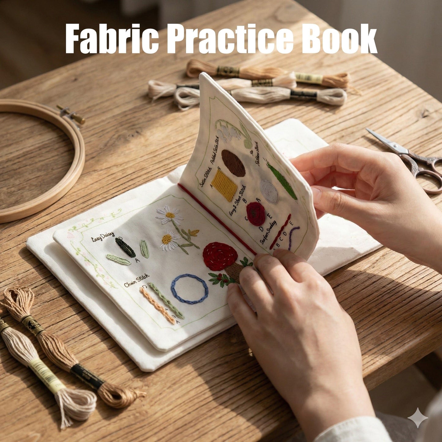 TenDawn Basic Embroidery Starter Kit – 12 Essential Stitches, Fabric Practice Book for Beginners, Easy Entry Sewing Set