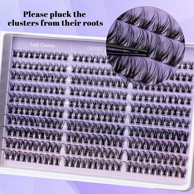 Ocean Pearl Lash Clusters 300pcs 10-18mm Cluster Eyelash Extensions Natural Eyelash Clusters Thin Band Individual Lashes Soft Eyelashes False Eyelashes DIY Lash Extensions Kit with bond and seal-M36