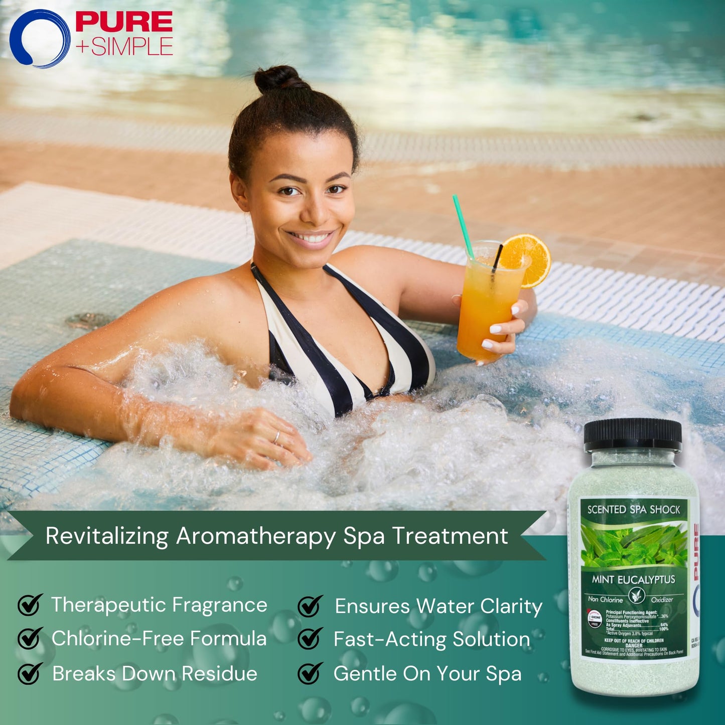 Eucalyptus Scented Spa Shock- Non-Chlorine Shock for Any Spa or Hot Tub-Use with Bromine Tablets or Spa Chlorine. Fragrance Infused Oxygen Crystals Treat Water and Oxidize Chemical Odors
