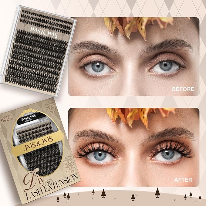 JMS&JMS Flaunt Lash Clusters Kit Flora Lash Extension Kit CC Curl Individual Lashes Eyelash Extension Kit with Lash Bond and Seal, Lash Remover, Lash Tweezers at Home (Flora-8-18mix)