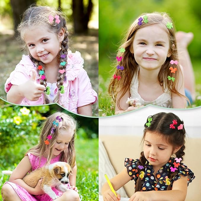 60 Pcs Hair Accessories Set - Plastic Self Hinged Barrettes, Elastic Ponytail Holders, Assorted Hair Clips for Girls and Toddlers