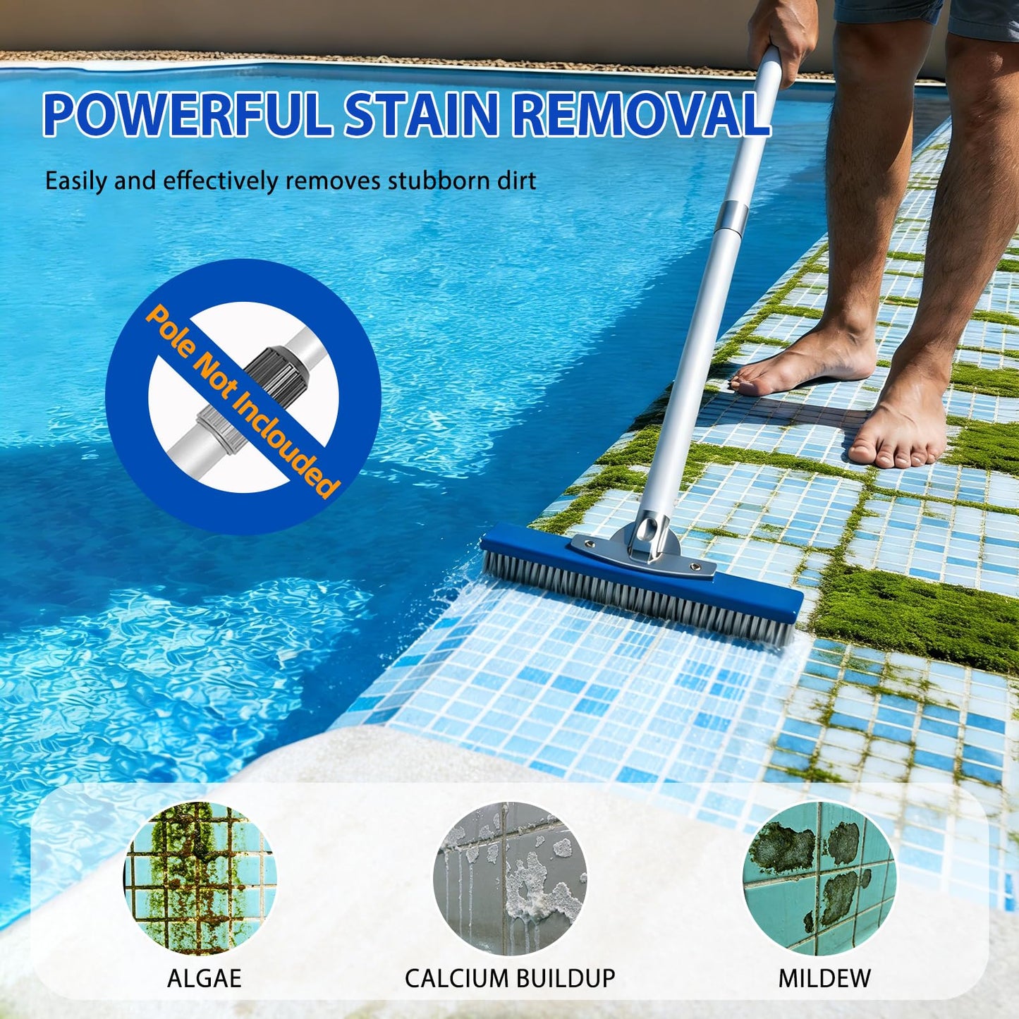 10-Inch Pool Brush Head - Combo Nylon & Stainless Steel Wire Bristles, Heavy Duty Metal Pool Brush for Extra Scrubbing Power, for Cleaning Inground Pool Tiles, Concrete, Walls, Floor, Steps, Corners