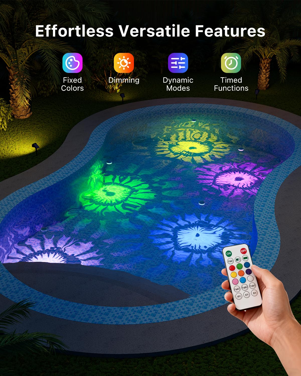 Solar Floating Multicolor Pool Lights with Remote Timer Waterproof Lamp 9 Fixed Adjustable Color for Family Night Swimming Security Lighting, Use to Yard, Garden, Outdoor Inground Pool, Ponds, Hot Tub