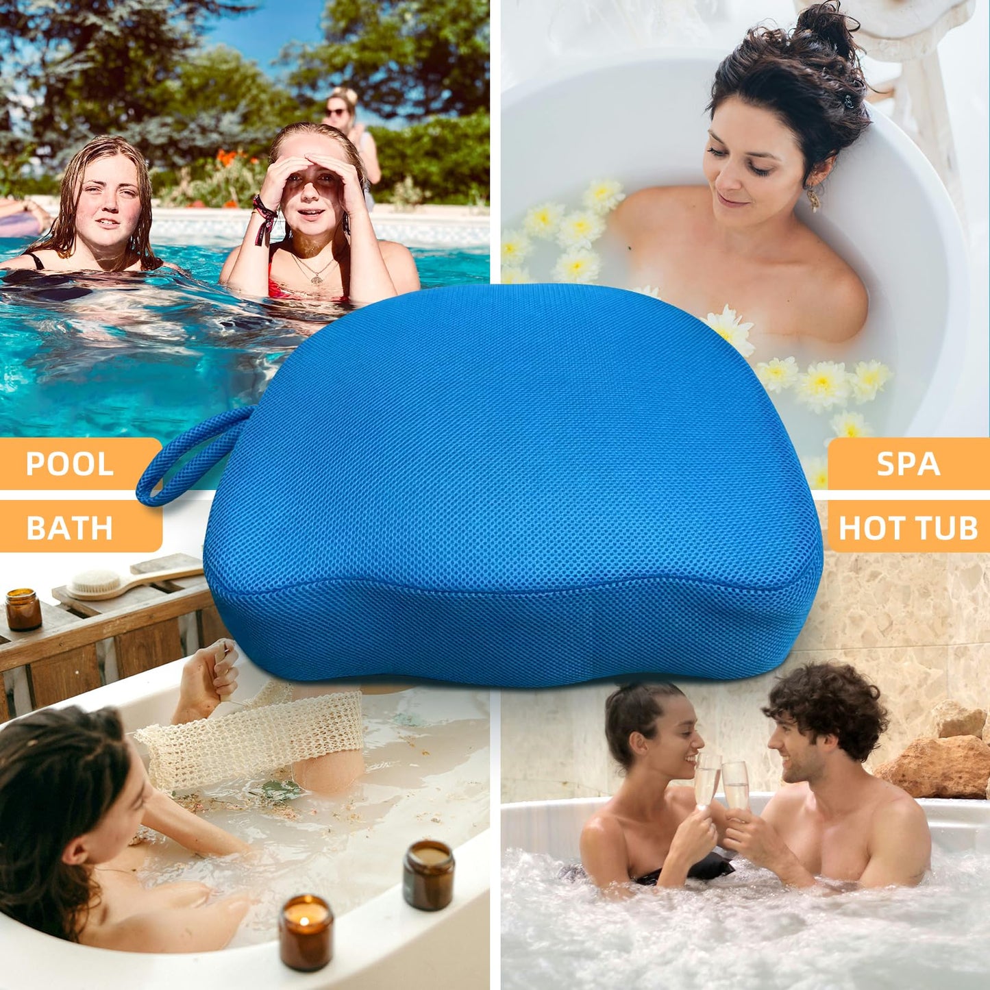 Hot Tub Booster Seat for Adults, Quick-Drying Portable Cushion with Weighted Module for Quick Sinking, Suitable for Hot Tub Booster Seat, Inflatable Hot Tub, Pool (2 Pack Blue)