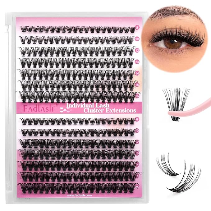 FADLASH DIY Lash Clusters Individual Eyeslash Extension Wispy Natural Look Eyelash Clusters D Curl 0.07 Fluffy Eyelash Self Application at Home (30D+40D-0.07D, 8-16mm)