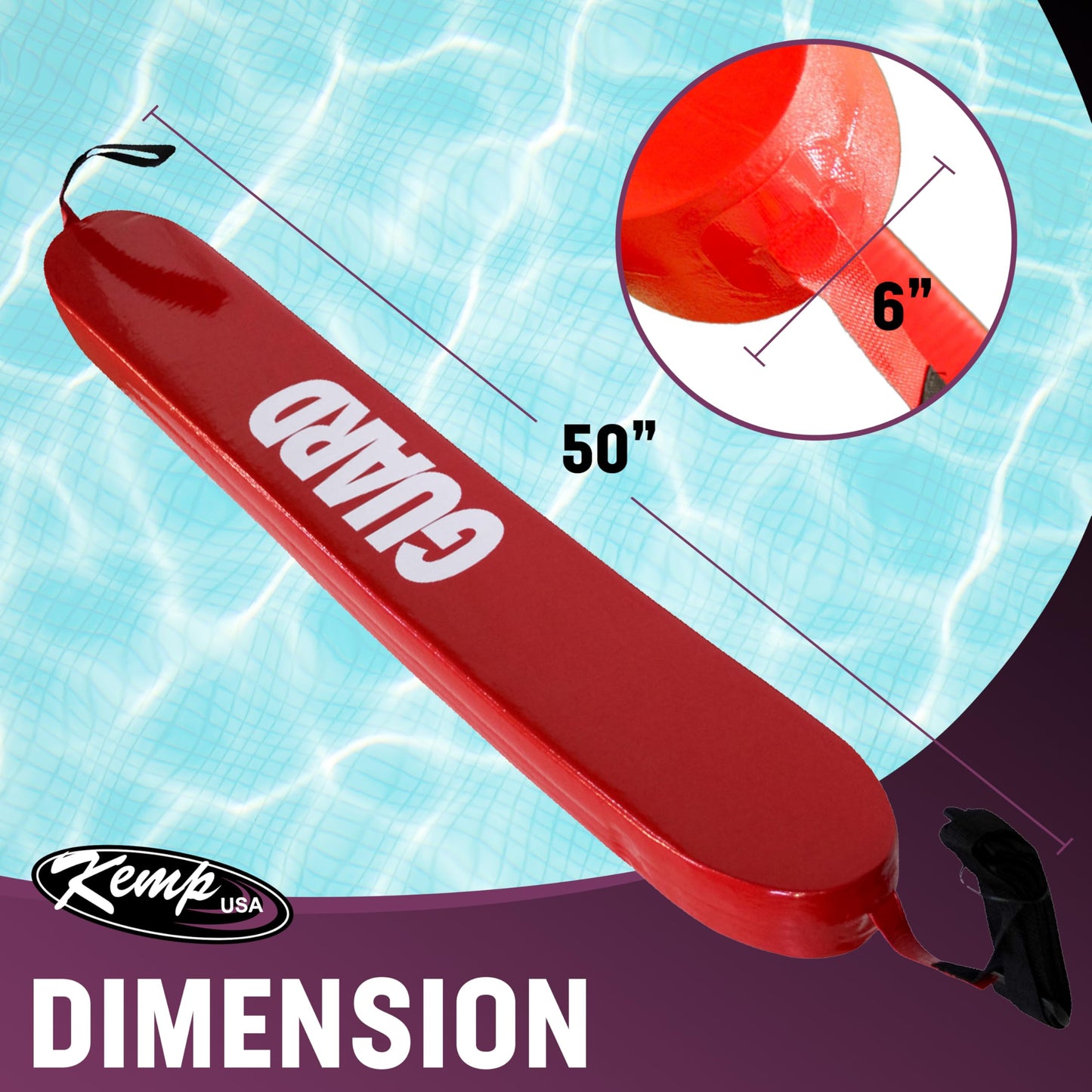 Kemp USA 50-Inch Red Lifeguard Rescue Tube with White Guard Logo Durable Flotation Device for Pools and Open Water Professional Lifeguard Equipment Safety Buoy for Training and Rescue Use