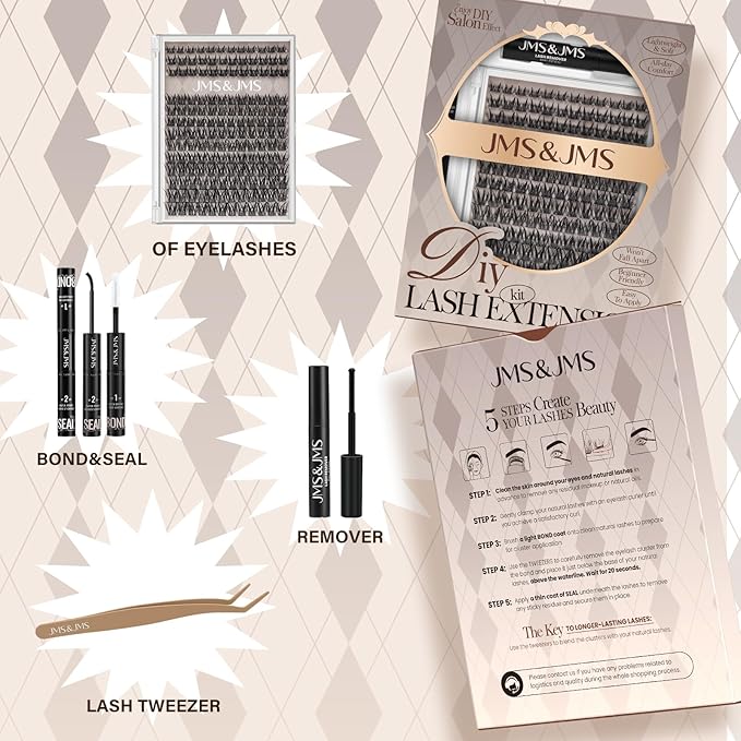 JMS&JMS Wispy Lash Clusters Kit Individual False Eyelashes Extension Set, Manga Lashes Eyelash Clusters Kit with Lash Bond and Seal Eyelash Applictor Lash Remover (JMS05-CC-8-18Mix)