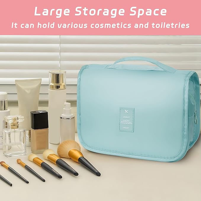 Toiletry Bag Travel Bag with Hanging Hook, Waterproof Capacity Hanging Multifunctional Makeup Bag for Toiletries, Portable Cosmetic Bag Travel Organizer for Women and Men(Light Blue)