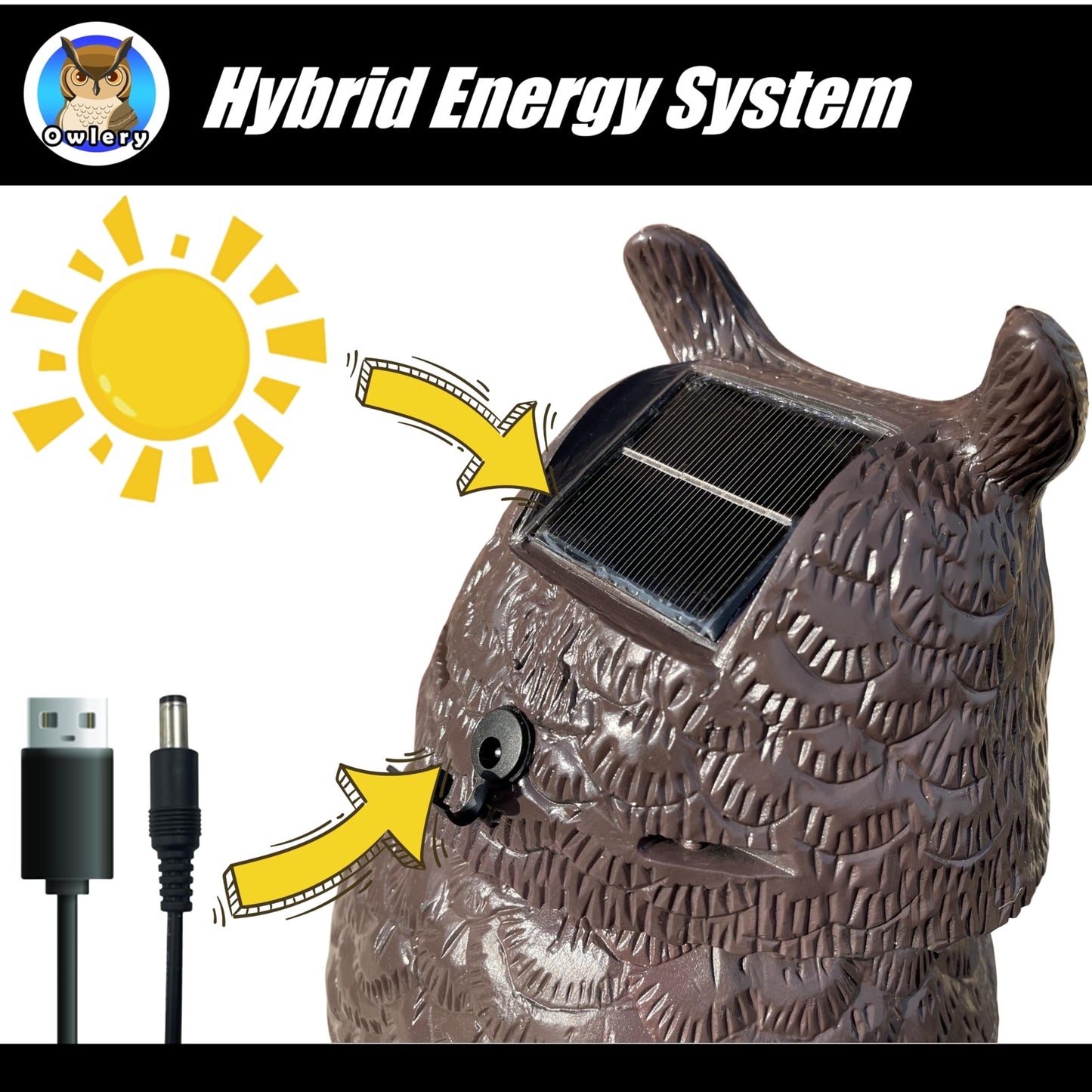 Owlery Large Solar Owl with Motion Detector, Flashing Eyes, Spinning Head, Realistic Hooting and Silent Mode, Garden Owl, Outdoor Statue, Decoration for Home, Garden, Patio and Fence