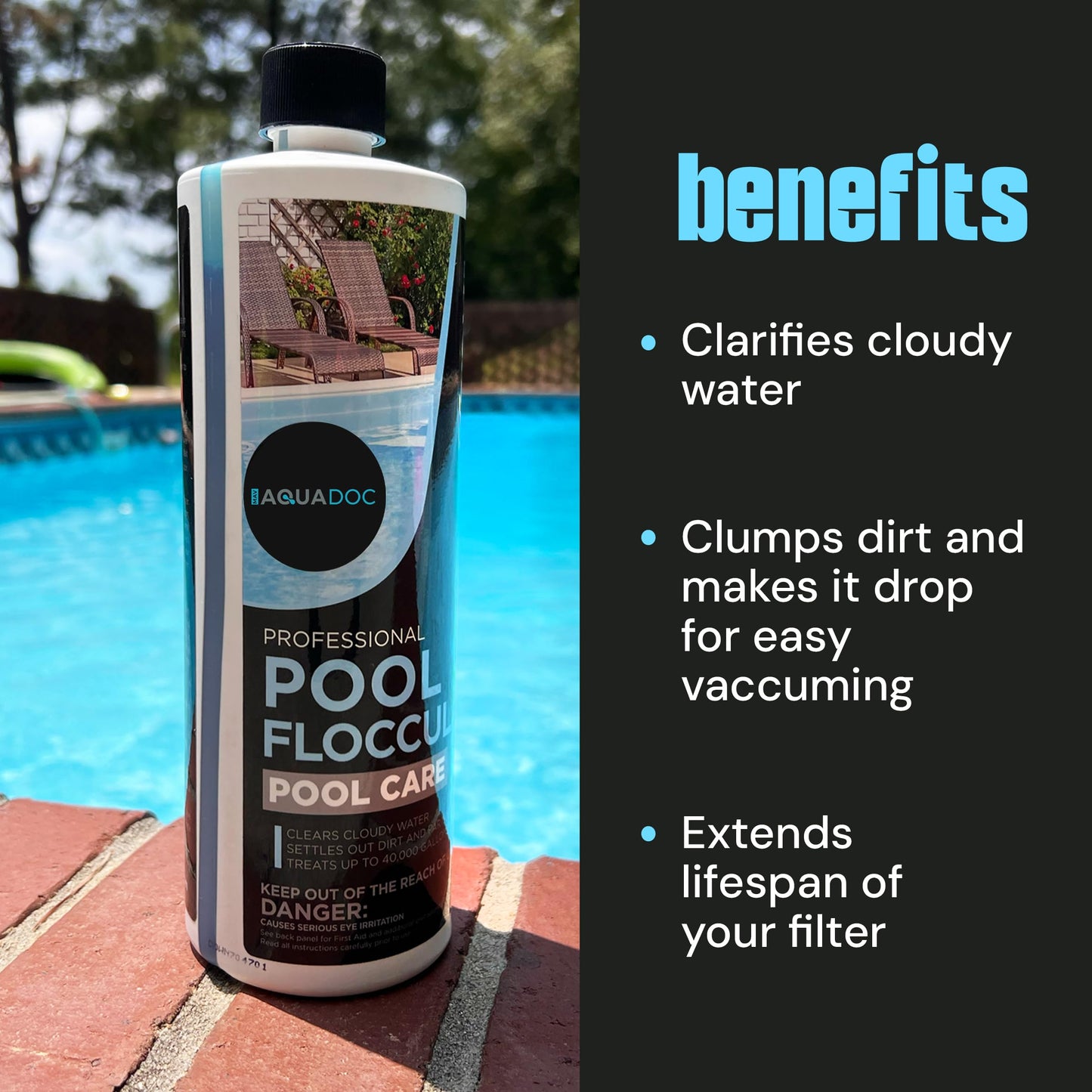 Swimming Pool Flocculant for Pool Cleaning - Extra Strength Pool Flocculent Kit Acts as a Swimming Pool Water Clarifier Liquid - Fast Acting Pool Treatment | AquaDoc Pool Flocculent 32oz