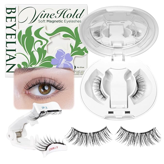 BEYELIAN Magnetic Eyelashes with Applicator, Upgrade Soft Magnetic Lashes Portable Magnetic Eyelashes Natural Look, Reusable, No Glue Needed Fales Eyelashes AJH067 (All-In-One & Comfortable)