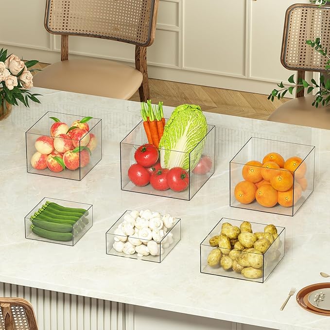 6 Pcs Clear Acrylic Boxes for Display as Buffet Risers and Stands, Food Risers for Party, Table, Stands, including 10", 9", 8.5", 8", 7.5", 6.8", (Large, 6Pcs, Clear)