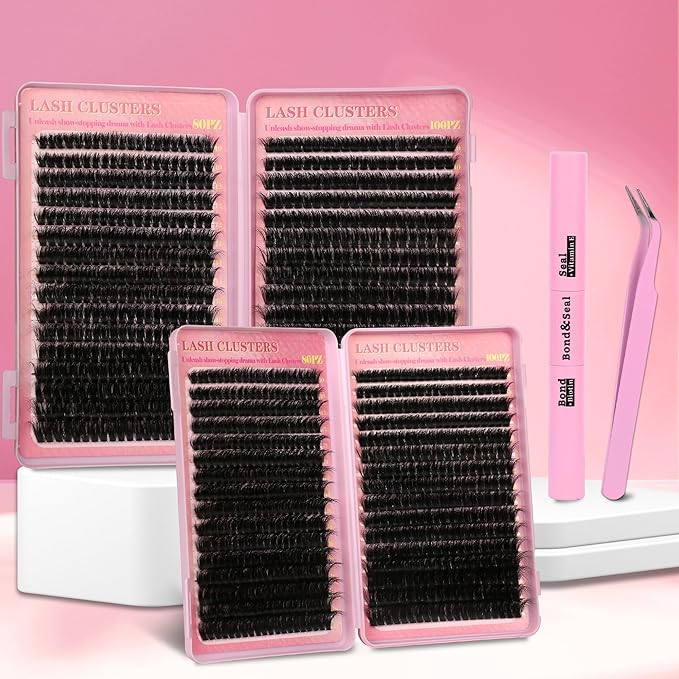 Lash Clusters 80D 100D C Curl Lash Clusters Kit DIY Lash Extension Kit 640Pcs 10-18MM Individual Lashes Clusters Eyelash Extensions with Lash Bond and Seal Lash Tweezers