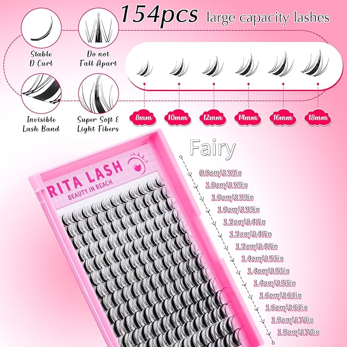 Lash Clusters Kit Eyelash Clusters Kit 3D Effect Cluster Eyelash Extensions Large Pack Spike Lash Extension PestaÃÂ±as Postizas Naturales+Lash Bond&Seal,Remover,Tweezers,headband,wristband(Lash Kit-6)