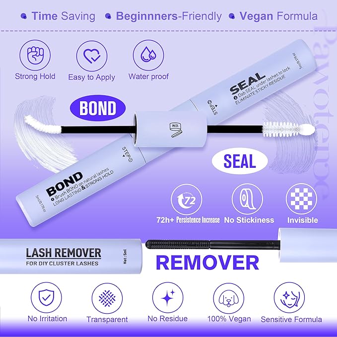 Pawotence Lash Clusters Kit Misha 10-18mm Cluster Lashes Extension Kit 144pcs Eyelash Clusters Wet Look Wispy Lashes Cluster Eyelash Extensions with Waterproof Lash Bond and Seal, Remover, Applicator