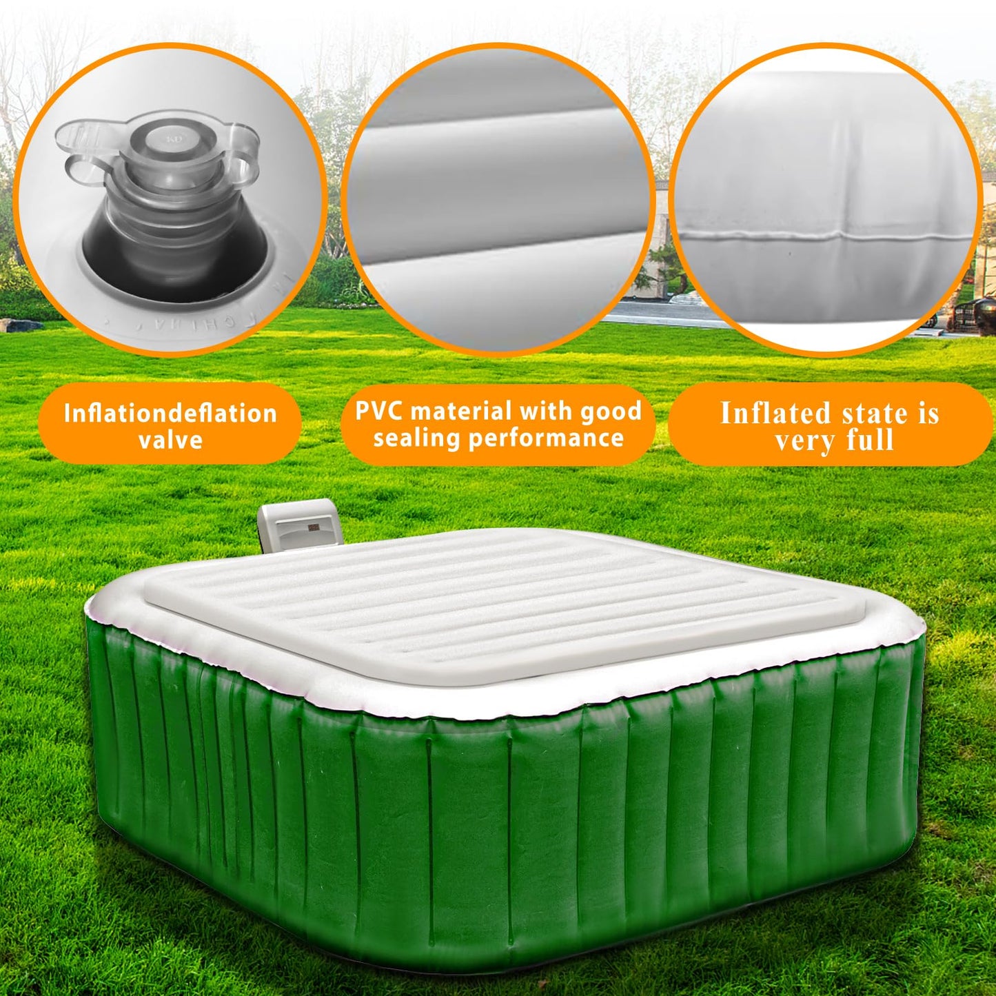 Ketofa Inflatable Hot Tub Cover for Square Hot Tub Spa Cushion Support, Universal 57x57in Inflatable Cover Square Top Lid, Dustproof Rainproof Insulated Energy Saving Lid，Spa Covers for Hot Tub