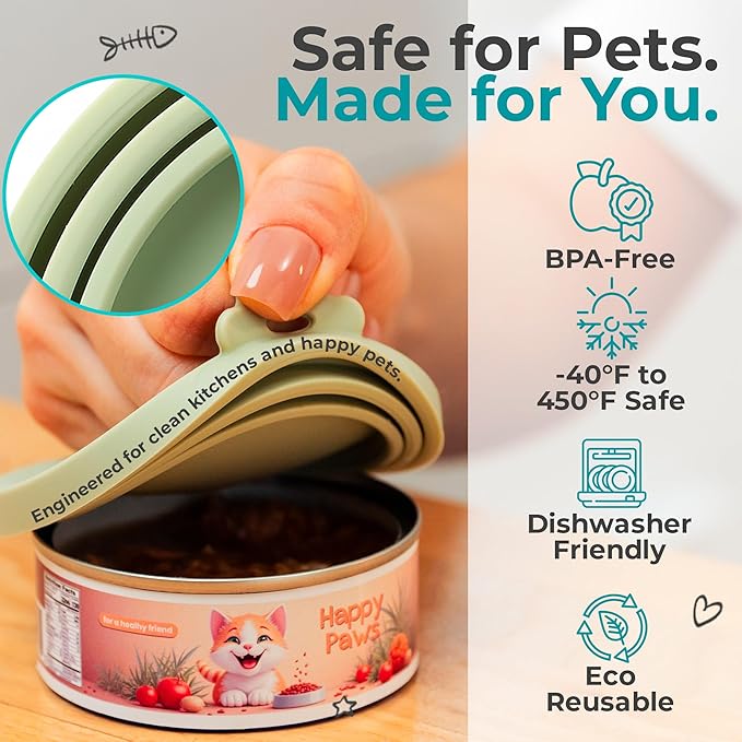 4 Pack Universal Pet Food Can Covers Lids - One fit 3 Standard Size Cans for Cats and Dogs Food Cans - Easy to Clean - Safe Silicone - Emerald Dawn