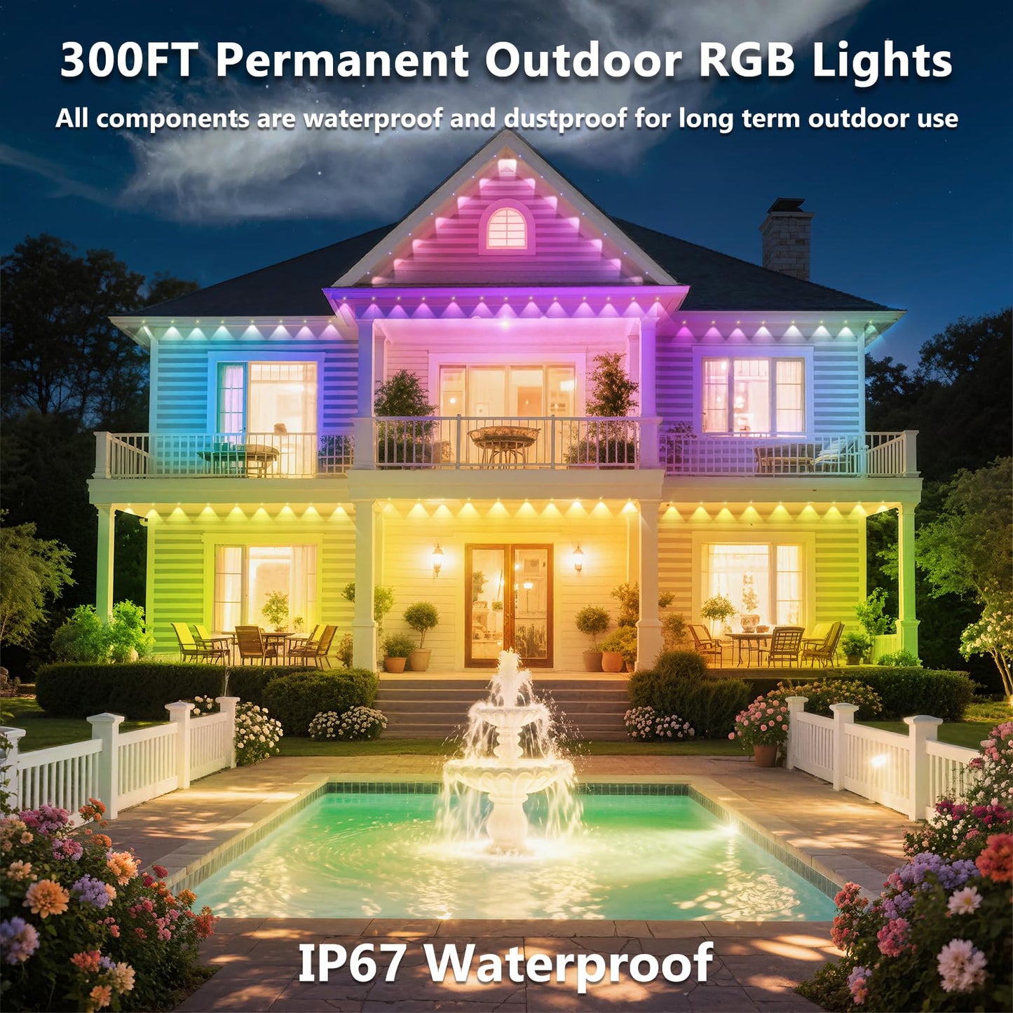 CETELUMA 300FT Permanent Outdoor RGB Lights, IP67 Waterproof Smart Eave Lighting, with App/Remote Control Eaves Light, DIY LED Scenes Modes for House Roof Decor,Christmas,Party,All Holiday and Daily.
