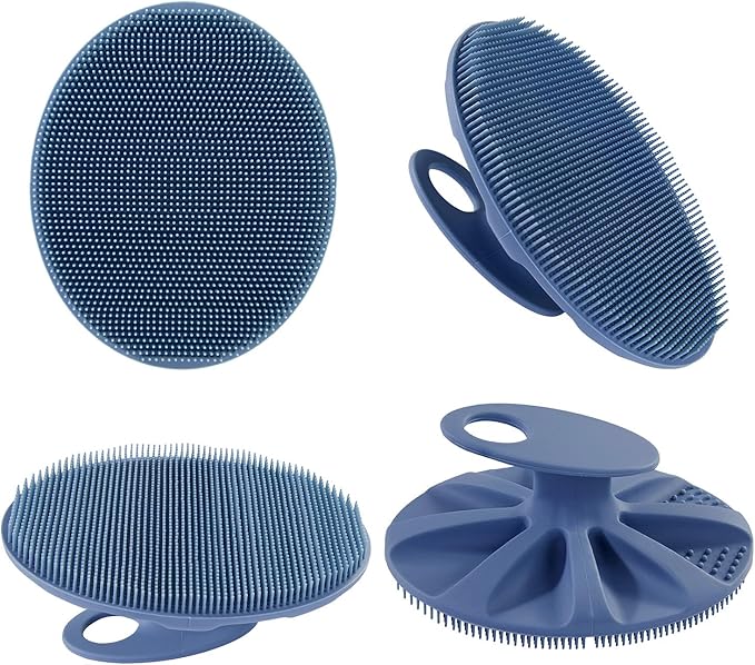 Food-Grade Soft Silicone Body Cleansing Brush Shower Scrubber, Gentle Exfoliating and Massage for All Kinds of Skin (Dark Blue)