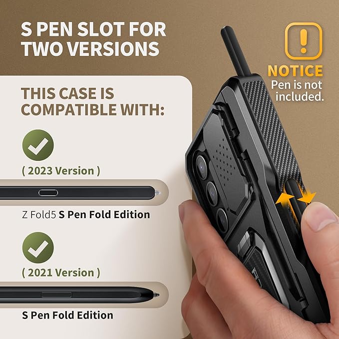 TONGATE for Z Fold 5 Case with Ring Stand, Built-in S Pen Holder & Glass Screen Protector Shockproof Rugged Z5 Phone Case with Slide Camera Cover & Belt Clip for Samsung Galaxy Z Fold 5 2023, Black