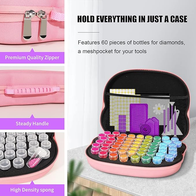 ZORETCO Diamond Painting Storage Containers,60 Slots Diamond Painting Kits,5D Diamond Painting Accessories and Tools for Art Jewelry Bead Rhinestones Organizer