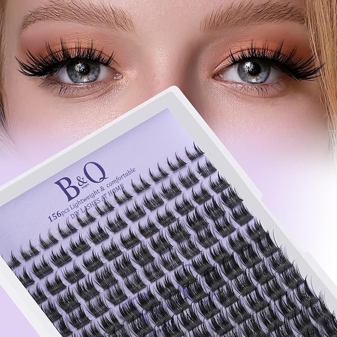 B&Q Wispy Lash Clusters Full B52,Eyelash Clusters 156PCS Comfortable band Cluster Eyelash Extensions,8-18mm Volume Individual Lashes Lightweight D Curl Lash Clusters Soft Eyelashes Natural Look(B52)