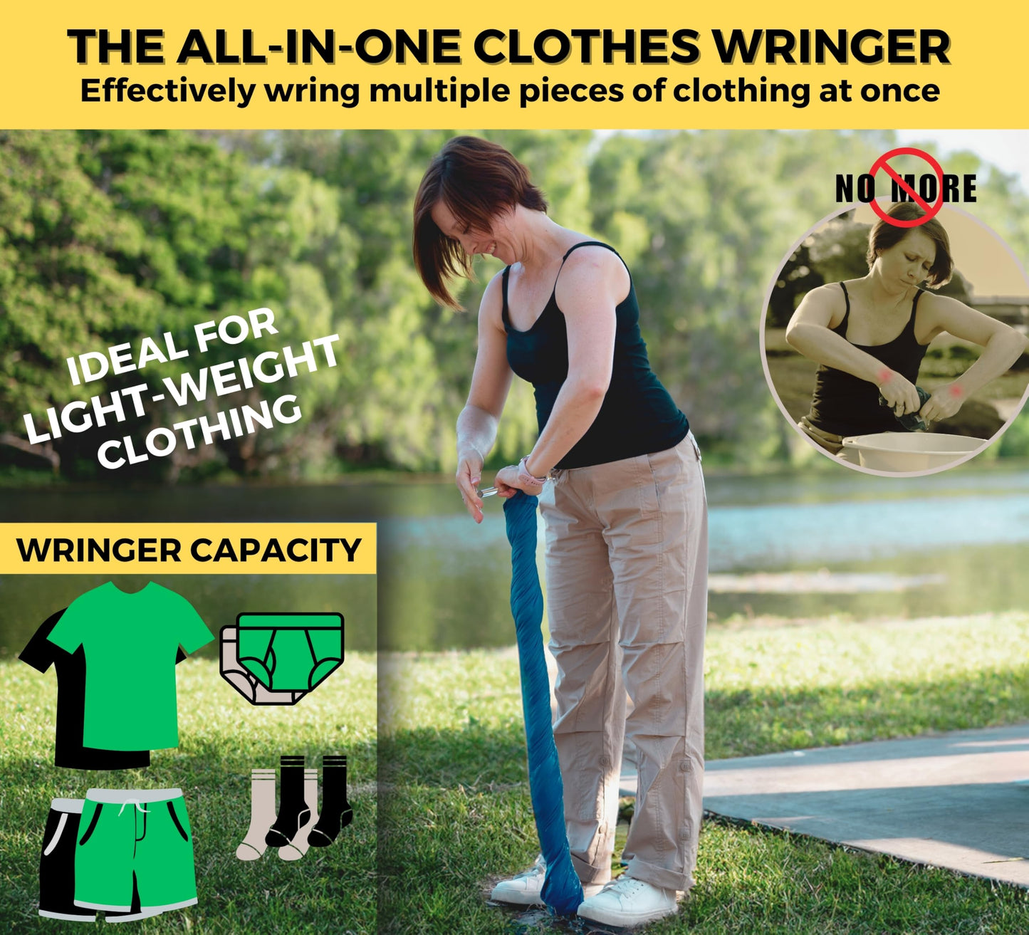 Dezitrek Ultra-Light Clothes Wringer – Manual Water Remover for Hand Washed Clothes, Speeds Up Air Drying for Camping, Caravan & Off-Grid Travel