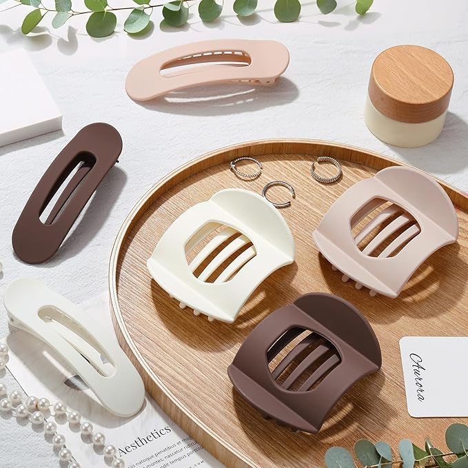8 Pcs Flat Hair Clips for Women, 2 Styles French Hair Clips Lay Flat Claw Clips, Large Strong Hold Non-slip Hair Barrettes for Thick Thin Hair