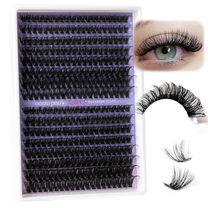 Ocean Pearl Lash Clusters 320pcs 3D Thick Lash Clusters kit 60D+80D Lashes,Eyelashes,Lash Extension Kit,Eyelash Clusters with lash adhesive+sealer+remover+tweezers,Lashes Clusters Eyelash Extensions