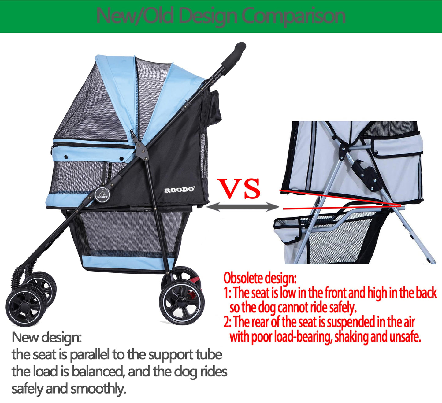ROODO 4 Wheel Dog Cat Pet Stroller Best Lightweight Foldable Compact Portable Jogger All Terrain Travel Pet Gear Puppy Doggie Bunny Kitty Stroller for up to 30lbs Medium Small Dogs Cats(Sky Blue)