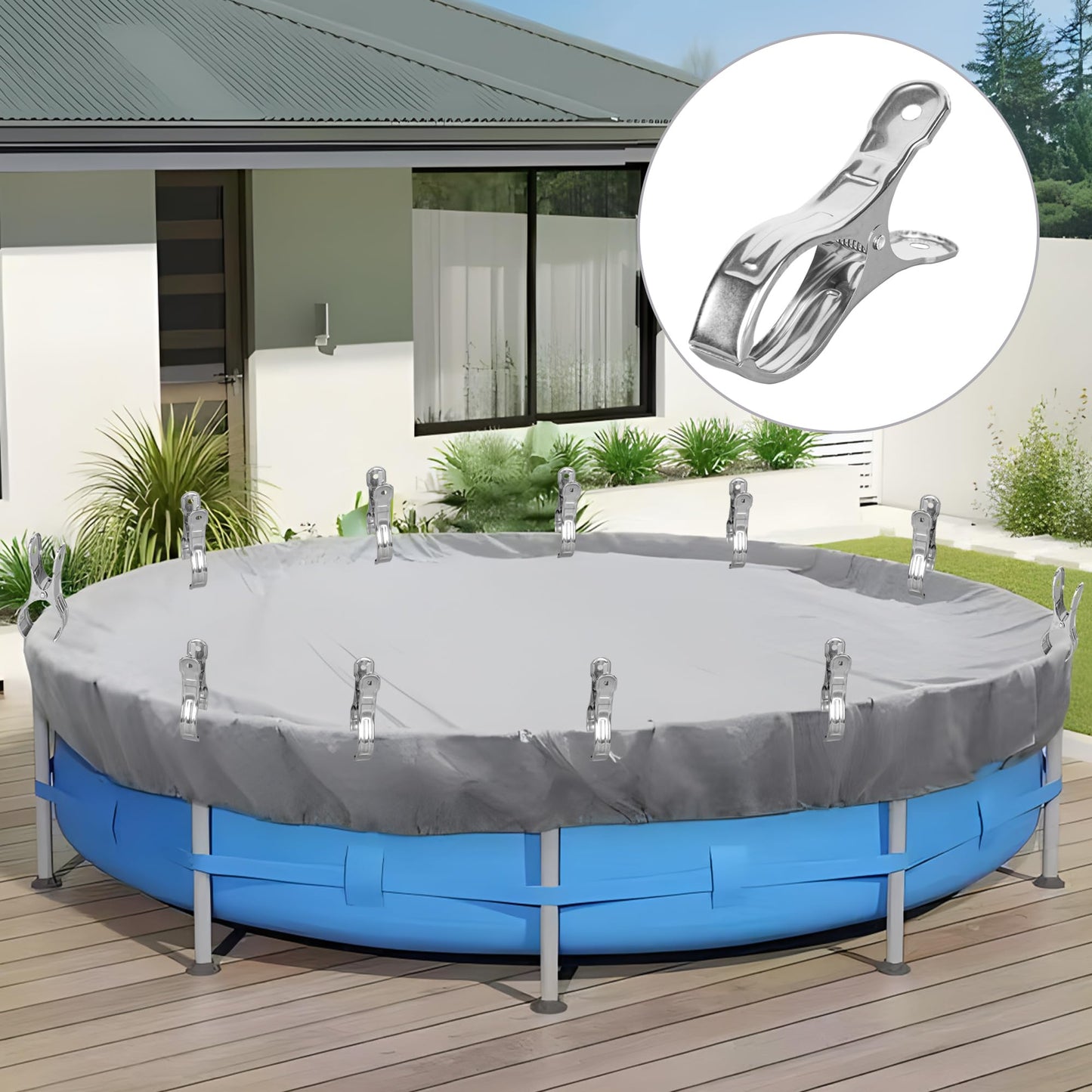 30 PCS Pool Cover Clips Stainless Steel Wind Guard Clamps 5.1 Inch Large Pool Covers Clamps Heavy Duty Swimming Pools Windproof Clips for Above Ground Pools Cover