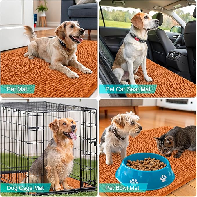 OLANLY Dog Door Mat for Muddy Paws 34x21, Absorbs Moisture and Dirt, Absorbent Non-Slip Washable Doormat, Quick Dry Chenille Mud Mat for Dogs, Entry Indoor Entryway Carpet for Inside Floor, Clay